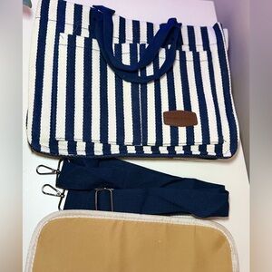Striped Navy & White Canvas Tote with Removable Strap$12